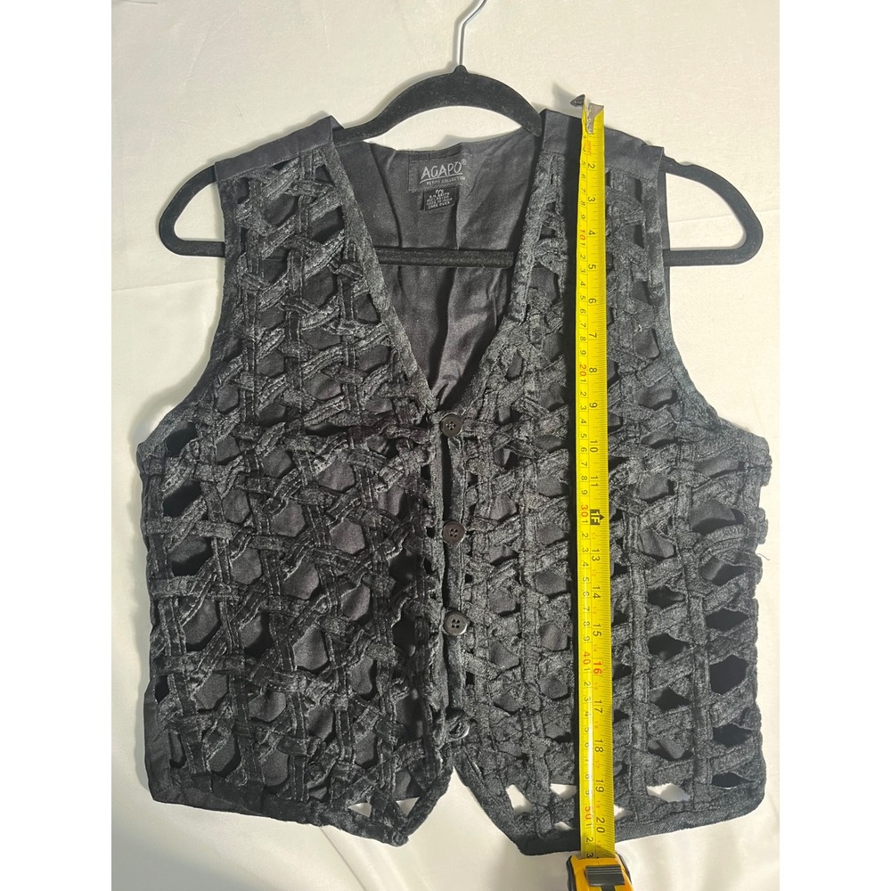 Vintage Agapo Black Open Weave Vest‎ Petite Small Boho Lagenlook Festival - Picture 6 of 6